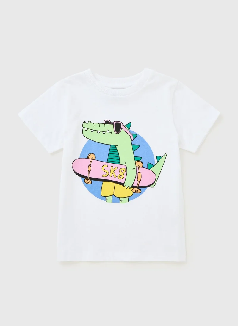 ماتلان تيشيرت أبيض للأولاد بتصميم تمساح للتزلج